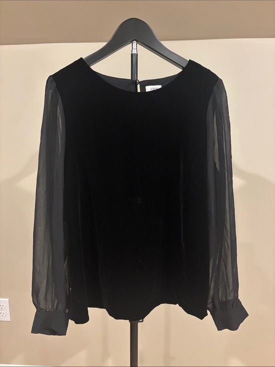 J. Crew Factory Tops - J crew FactoryBlack Velvet & Sheer Sleeve Blouse